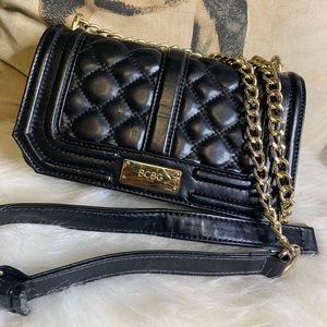 BCBG Paris Black Shoulder Bag w/ Gold Chain